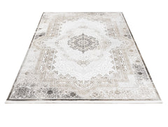 Cotton Area Rug - Machine Made Beige Medallion Rug with Soft Threads