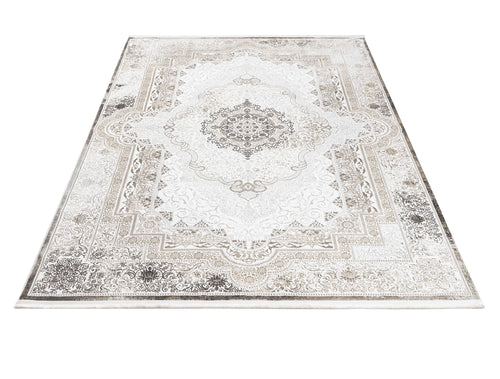 Cotton Area Rug - Machine Made Beige Medallion Rug with Soft Threads