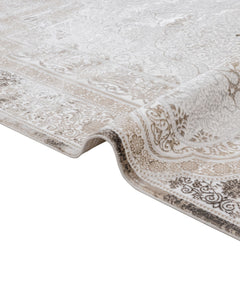 Cotton Area Rug - Machine Made Beige Medallion Rug with Soft Threads