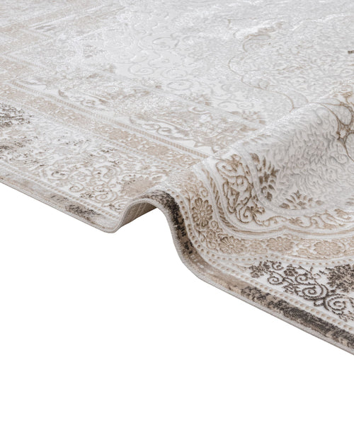 Cotton Area Rug - Machine Made Beige Medallion Rug with Soft Threads