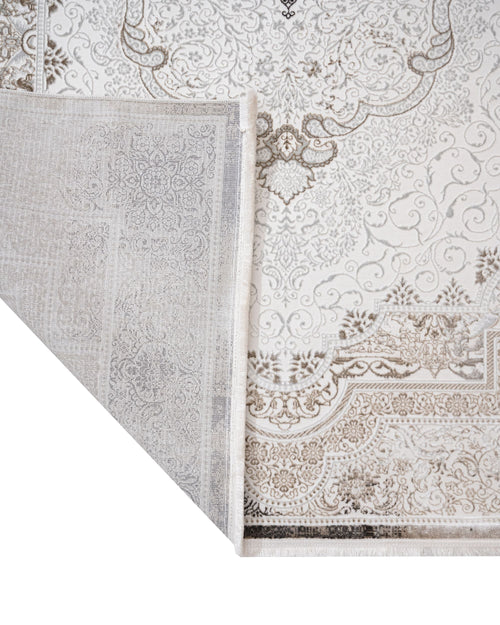 Cotton Area Rug - Machine Made Beige Medallion Rug with Soft Threads