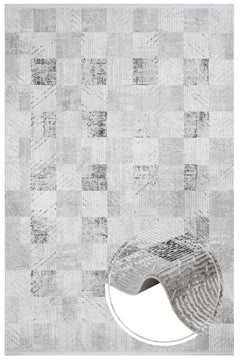 Grey Geometric Area Rug – Micropolyester Machine Made Rug with Fringed Edges