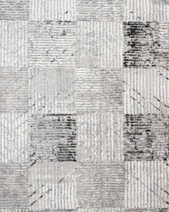 Grey Geometric Area Rug – Micropolyester Machine Made Rug with Fringed Edges