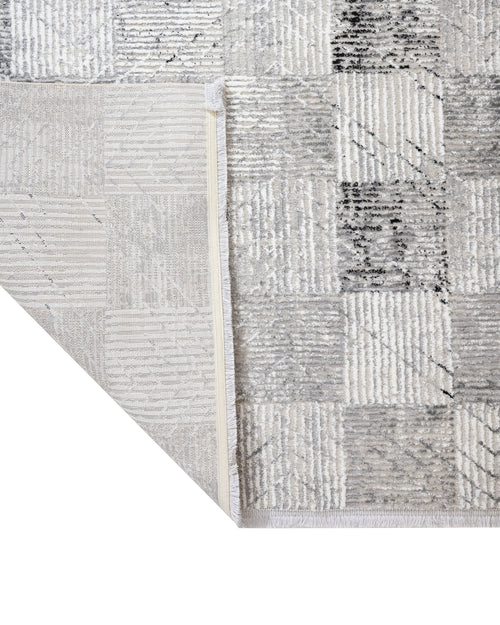 Grey Geometric Area Rug – Micropolyester Machine Made Rug with Fringed Edges