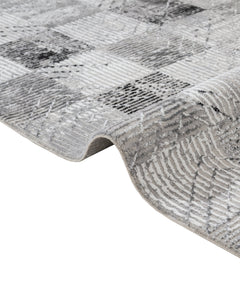 Grey Geometric Area Rug – Micropolyester Machine Made Rug with Fringed Edges