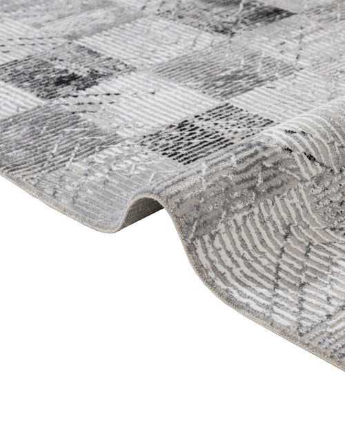 Grey Geometric Area Rug – Micropolyester Machine Made Rug with Fringed Edges