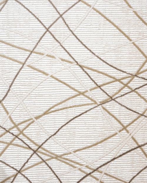 Beige Geometric Rug – Machine Made Micropolyester Area Rug with Fringed Edges