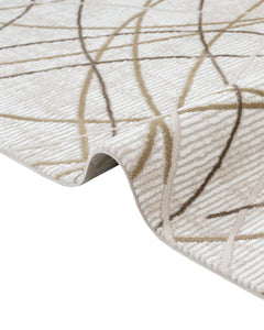 Beige Geometric Rug – Machine Made Micropolyester Area Rug with Fringed Edges
