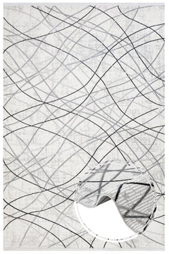 Grey Geometric Area Rug - Machine Made Micropolyester Rug with Fringed Edges