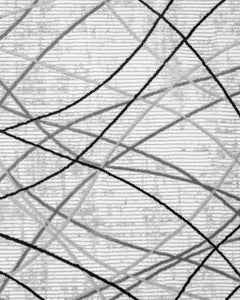 Grey Geometric Area Rug - Machine Made Micropolyester Rug with Fringed Edges