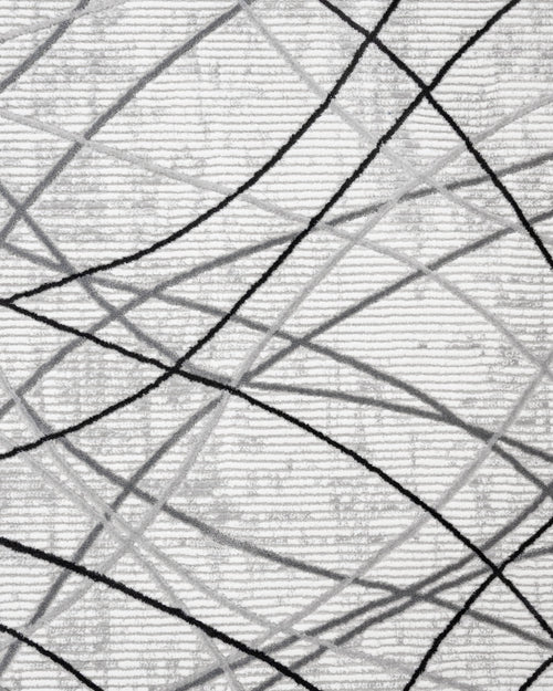 Grey Geometric Area Rug - Machine Made Micropolyester Rug with Fringed Edges