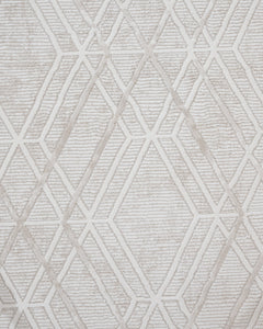 Cream Geometric Area Rug – Machine Made Micropolyester Carpet With Fringed Edges