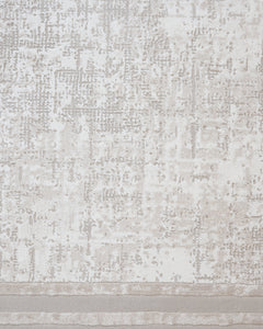 Cream Geometric Area Rug - Machine Made Micropolyester Carpet with Fringed Edges