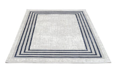 Blue Geometric Area Rug - Micropolyester Machine Made Rug with Fringed Edges