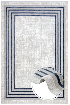 Blue Geometric Area Rug - Micropolyester Machine Made Rug with Fringed Edges