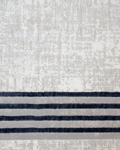 Blue Geometric Area Rug - Micropolyester Machine Made Rug with Fringed Edges