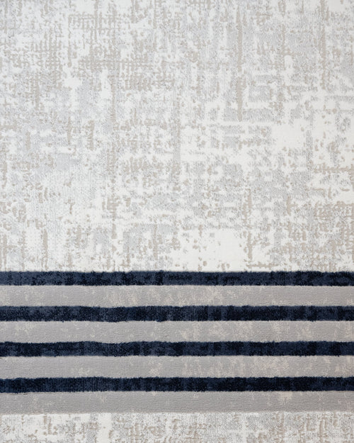 Blue Geometric Area Rug - Micropolyester Machine Made Rug with Fringed Edges