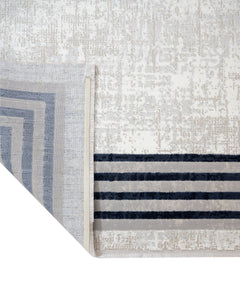 Blue Geometric Area Rug - Micropolyester Machine Made Rug with Fringed Edges