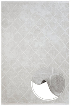 Cream Geometric Area Rug – Micropolyester Machine Made Rug with Fringed Edges