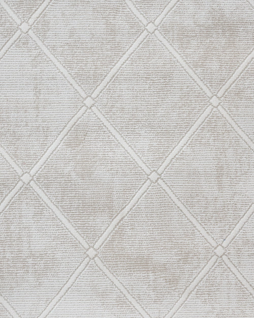 Cream Geometric Area Rug – Micropolyester Machine Made Rug with Fringed Edges