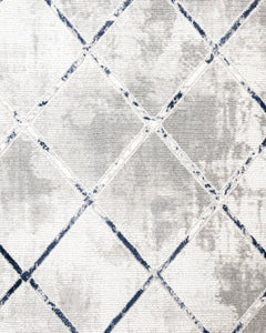 Blue Geometric Area Rug – Machine Made Micropolyester Carpet with Fringed Edges