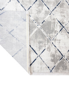 Blue Geometric Area Rug – Machine Made Micropolyester Carpet with Fringed Edges