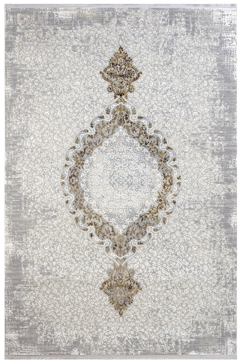 Micropolyester Area Rug – Classic Beige Machine Made Rug With Fringed Edges