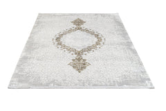 Micropolyester Area Rug – Classic Beige Machine Made Rug With Fringed Edges
