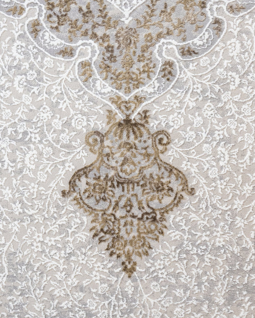 Micropolyester Area Rug – Classic Beige Machine Made Rug With Fringed Edges