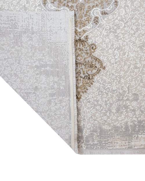 Micropolyester Area Rug – Classic Beige Machine Made Rug With Fringed Edges