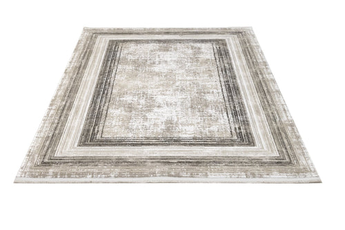 Anthracite Area Rug – Machine Made Rug with Fringed Edge, Non Slip & Washable