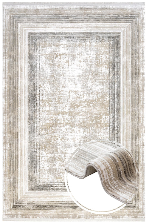 Anthracite Area Rug – Machine Made Rug with Fringed Edge, Non Slip & Washable