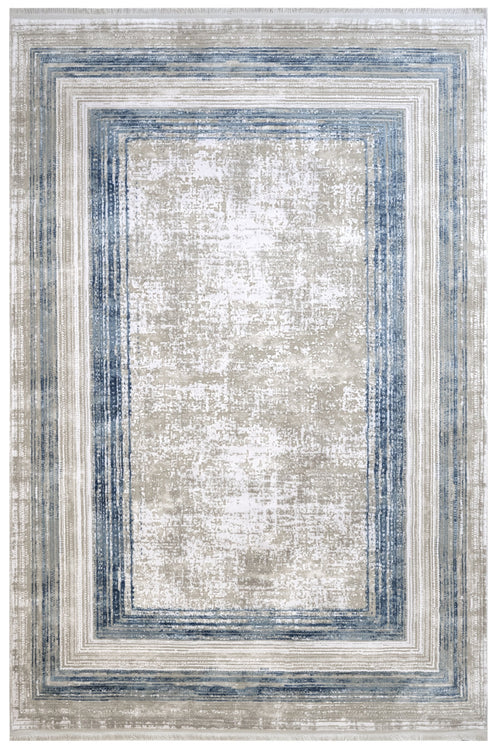 Blue Area Rug - Machine Made Acrylic Rug With Fringed Edge Carpet For Living Room