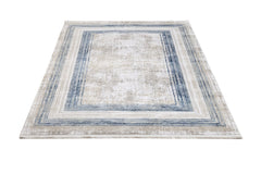 Blue Area Rug - Machine Made Acrylic Rug With Fringed Edge Carpet For Living Room