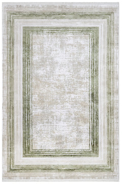 Green Area Rug – Machine Made Rug with Fringed Edge Carpet for Living Room