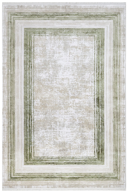 Green Area Rug – Machine Made Rug with Fringed Edge Carpet for Living Room