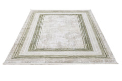Green Area Rug – Machine Made Rug with Fringed Edge Carpet for Living Room