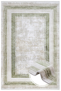 Green Area Rug – Machine Made Rug with Fringed Edge Carpet for Living Room