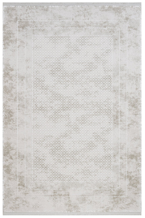 Cream Area Rug - Machine Made Rug with Fringed Edge Carpet for Living Room