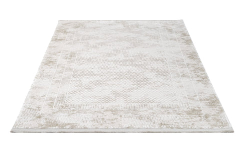 Cream Area Rug - Machine Made Rug with Fringed Edge Carpet for Living Room