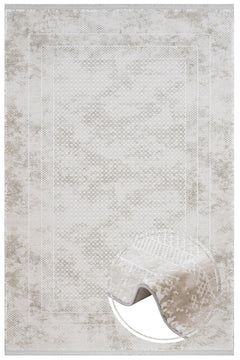 Cream Area Rug - Machine Made Rug with Fringed Edge Carpet for Living Room