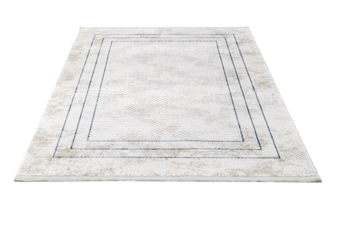 Blue Area Rug – Machine Made Rug with Fringed Edge Carpet for Living Room