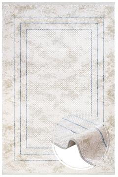 Blue Area Rug – Machine Made Rug with Fringed Edge Carpet for Living Room