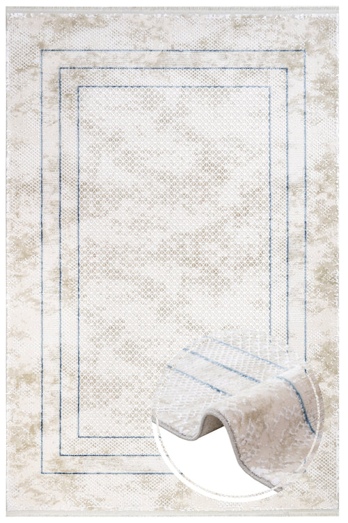 Blue Area Rug – Machine Made Rug with Fringed Edge Carpet for Living Room