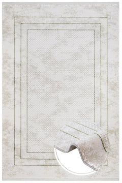 Green Area Rug – Machine Made Acrylic Carpet With Fringed Edge For Living Room