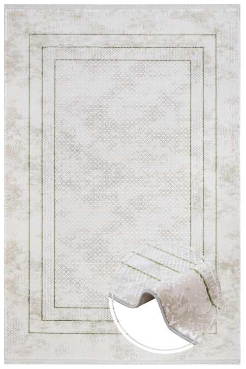 Green Area Rug – Machine Made Acrylic Carpet With Fringed Edge For Living Room