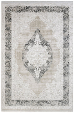 Classic Area Rug – Anthracite Machine Made Rug with Fringed Edges for Living Room