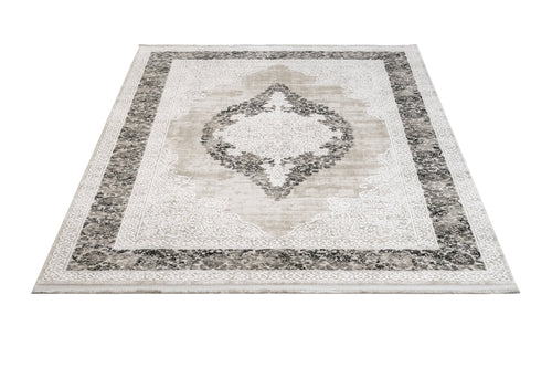 Classic Area Rug – Anthracite Machine Made Rug with Fringed Edges for Living Room