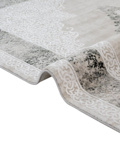 Classic Area Rug – Anthracite Machine Made Rug with Fringed Edges for Living Room