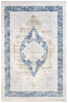 Classic Area Rug – Machine Made Blue Acrylic Rug with Fringed Edges